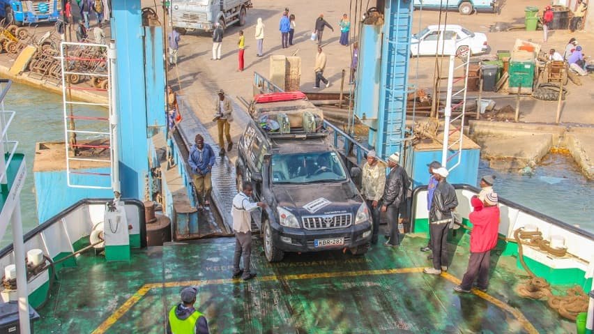 Toyota LandCruiser boarding the ferry in The Gambia