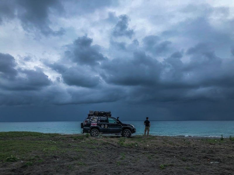 toyota prado on the beach