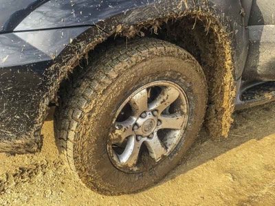 road tires in mud