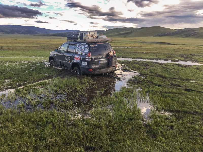 bogged in Mongolia mud driving